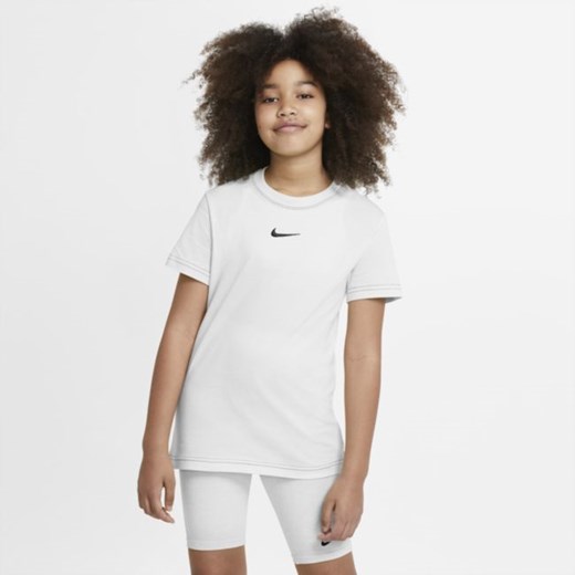 Bluzka dziewczęca Nike biała z bawełny z krótkim rękawem 