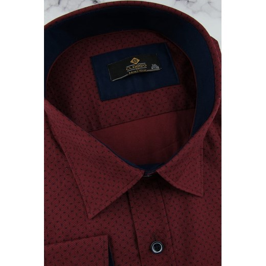 Koszula męska czerwona Classo elegancka z tkaniny z długim rękawem z klasycznym kołnierzykiem 
