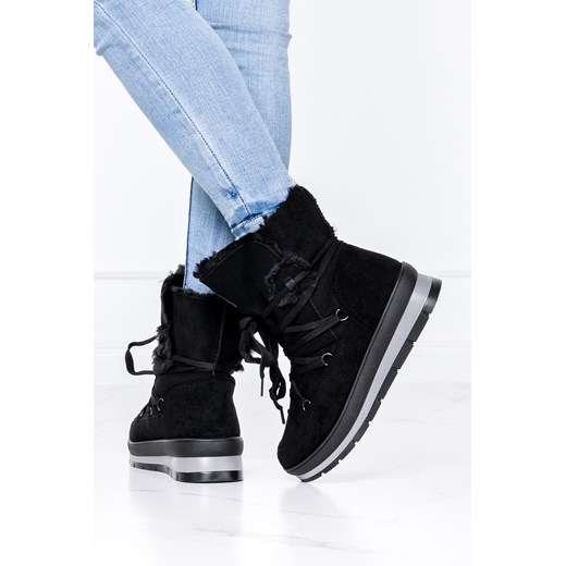 Czarne śniegowce mukluki z ozdobnym wiązaniem Casu SJ2100-1 Casu 36 okazyjna cena Casu.pl