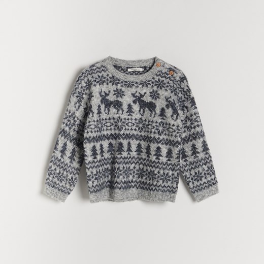 Reserved - Sweter ze świątecznym wzorem - Jasny szary Reserved 104 Reserved