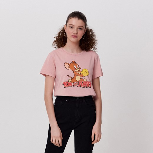 Cropp - Koszulka Tom and Jerry - Różowy Cropp M Cropp wyprzedaż