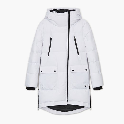 Cropp - Pikowany płaszcz z kapturem - Biały Cropp M Cropp
