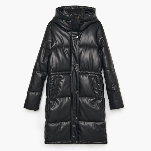 Cropp - Pikowany płaszcz z imitacji skóry - Czarny Cropp XL Cropp