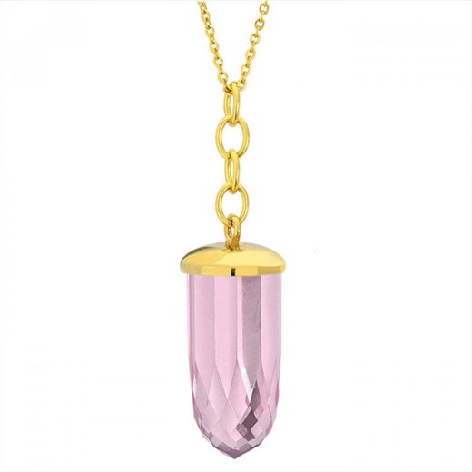 Naszyjnik z kryształowym, różowym szkłem na złotym łańcuszku ze sklepu manoki.pl w kategorii Naszyjniki - zdjęcie 126521918