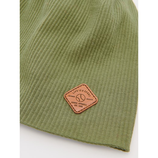 Reserved - Bawełniana czapka w prążek - Khaki Reserved M/L okazja Reserved