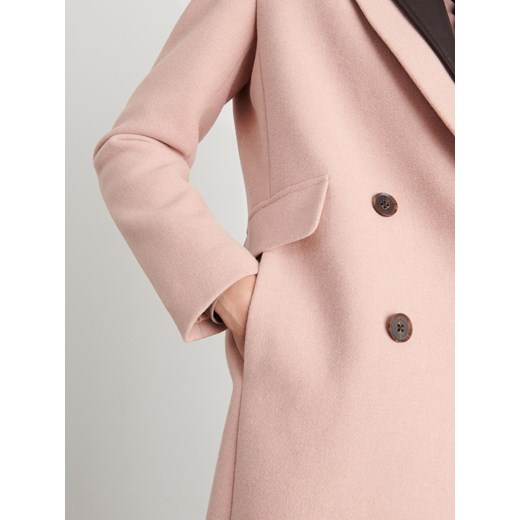 Reserved - Dwurzędowy płaszcz z wełną - Różowy Reserved 42 Reserved