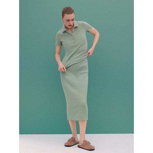 Reserved - Bawełniana spódnica midi - Zielony Reserved XL okazyjna cena Reserved