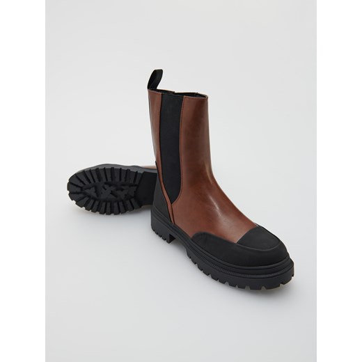Reserved - Botki z łączonych materiałów - Brązowy Reserved 38 Reserved