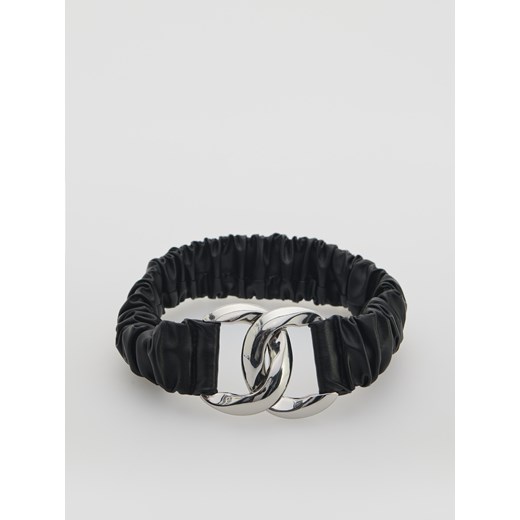 Reserved - Marszczony pasek z imitacji skóry z ozdobną klamrą - Czarny Reserved ONE SIZE Reserved