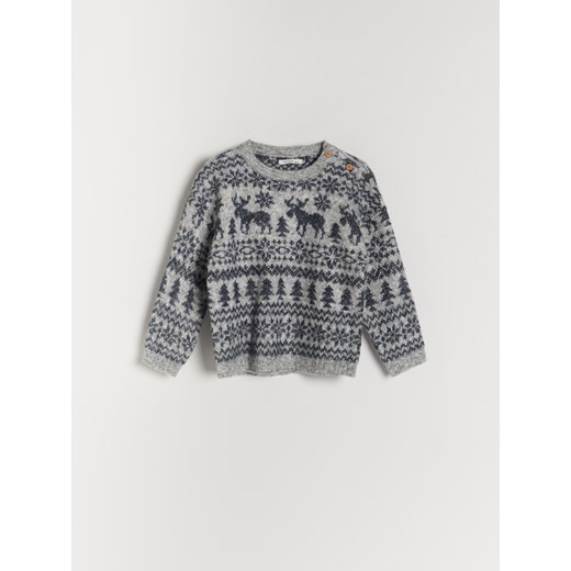 Reserved - Sweter ze świątecznym wzorem - Jasny szary Reserved 98 Reserved