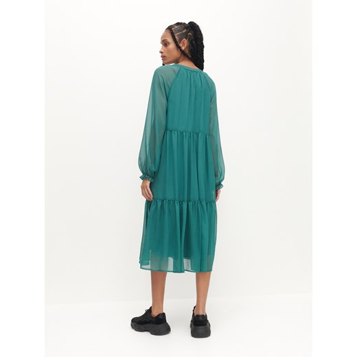 Reserved - Sukienka midi ze strukturalnej tkaniny - Zielony Reserved 40 Reserved wyprzedaż