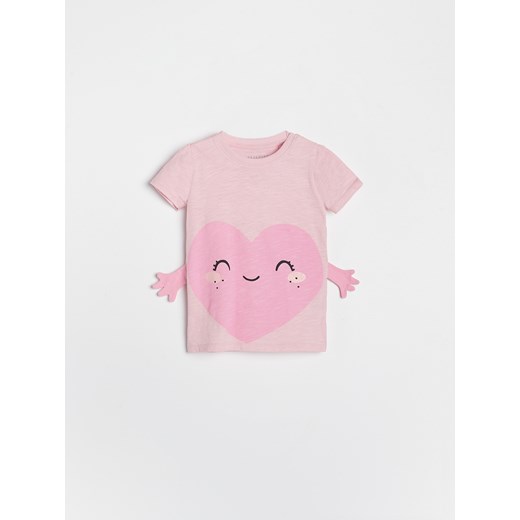 Reserved - Bawełniany t-shirt z aplikacją i nadrukiem - Różowy Reserved 104 okazyjna cena Reserved