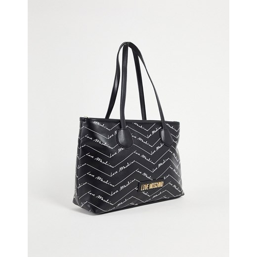 Shopper bag czarna Love Moschino elegancka na ramię z nadrukiem 