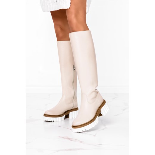 Beżowe kozaki na platformie POLSKA SKÓRA Casu 850-S Casu 40 promocja Casu.pl