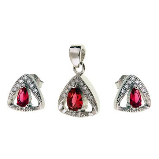 Srebrny komplet z rubinowymi cyrkoniami z0468 - 4,1g. Falana promocja Falana
