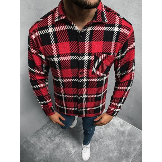 KOSZULA MĘSKA W KRATĘ CZERWONO-CZARNA OZONEE E/3900/14 Ozonee M okazyjna cena ozonee.pl