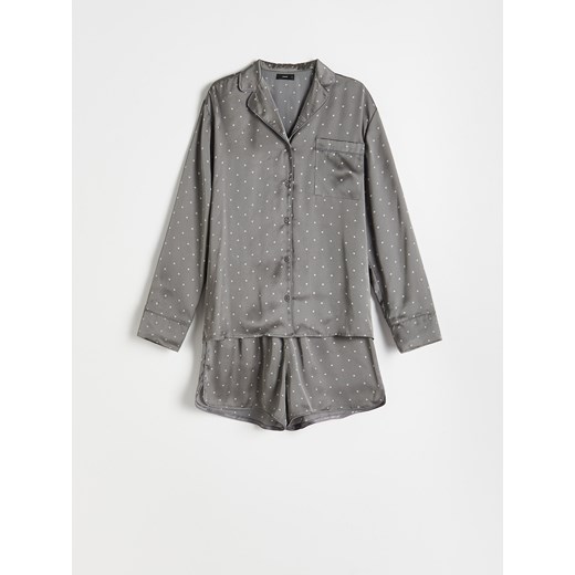 Reserved - Satynowa piżama w kropki - Szary Reserved M Reserved