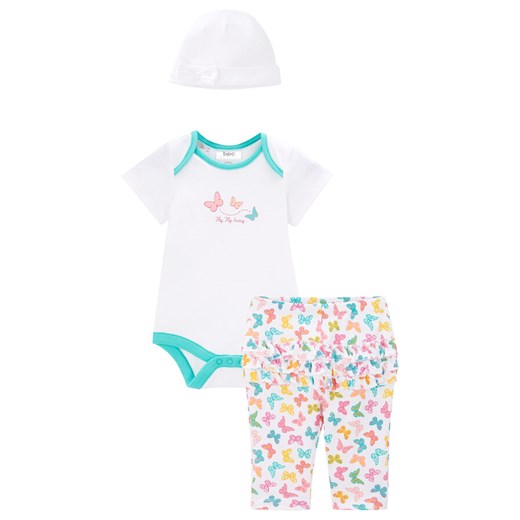 Body niemowlęce z krótkim rękawem + spodnie + czapeczka (kompl. 3-częściowy), 68/74 promocyjna cena bonprix