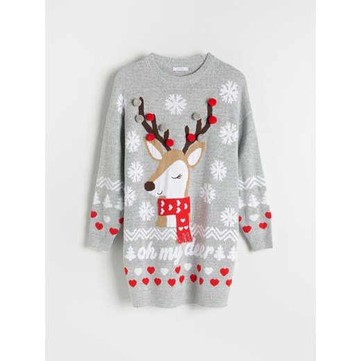 Reserved - Sweter ze świątecznym motywem - Szary Reserved L Reserved