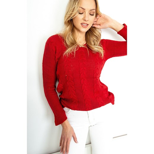 Sweter w warkocze czerwony S/L wyprzedaż zoio.pl