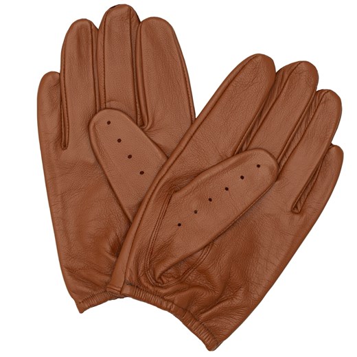 Rękawiczki samochodowe wykonane ze skóry koźlęcej w kolorze brązowym z touch Em Men`s Accessories okazyjna cena EM Men's Accessories