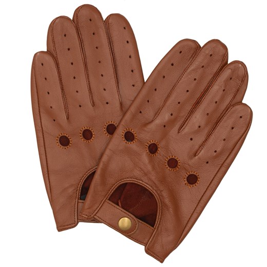 Rękawiczki samochodowe wykonane ze skóry koźlęcej w kolorze brązowym z touch Em Men`s Accessories okazja EM Men's Accessories
