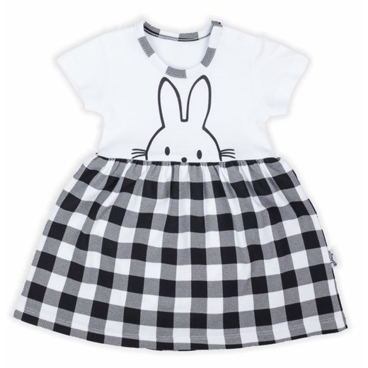 Body sukienka dziewczęce z krótkim rękawem, biało-czarne, królik, kratka, Nicol 62 promocyjna cena smyk