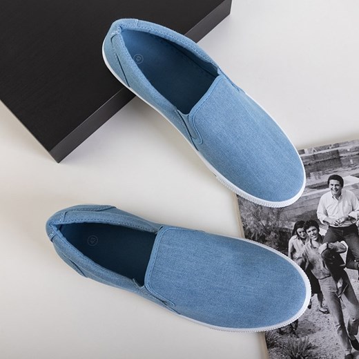 Niebieskie męskie jeansowe tenisówki slip on Orian - Obuwie Royalfashion.pl 44 royalfashion.pl