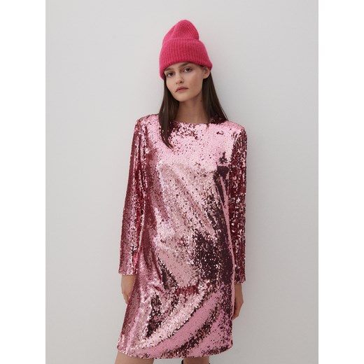 Reserved - Cekinowa sukienka mini - Różowy Reserved M Reserved