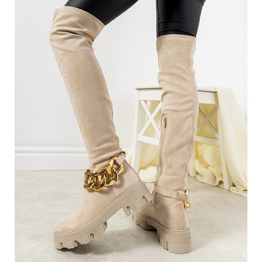 Beżowe kozaki na grubej podeszwie Alines 40 gemre