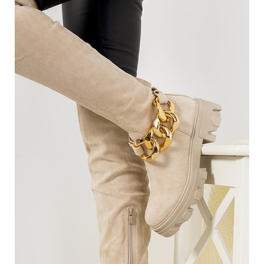 Beżowe kozaki na grubej podeszwie Alines 41 gemre