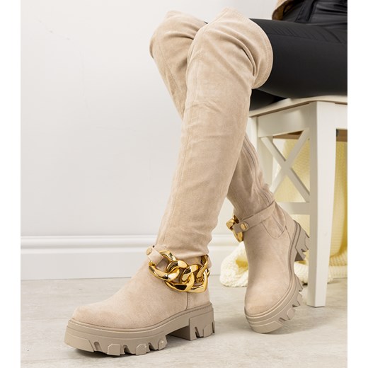 Beżowe kozaki na grubej podeszwie Alines 37 gemre