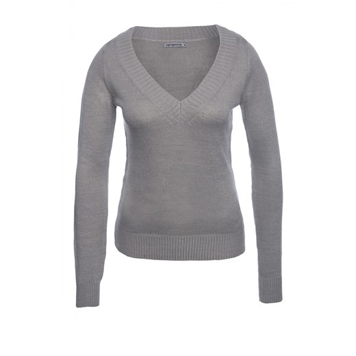Plain V-neck sweater terranova szary sweter
