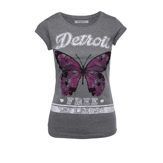 T-shirt with butterfly print terranova szary motyle