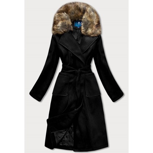Damski płaszcz z futerkiem czarny (saskia) ze sklepu goodlookin.pl w kategorii Płaszcze damskie - zdjęcie 127047785