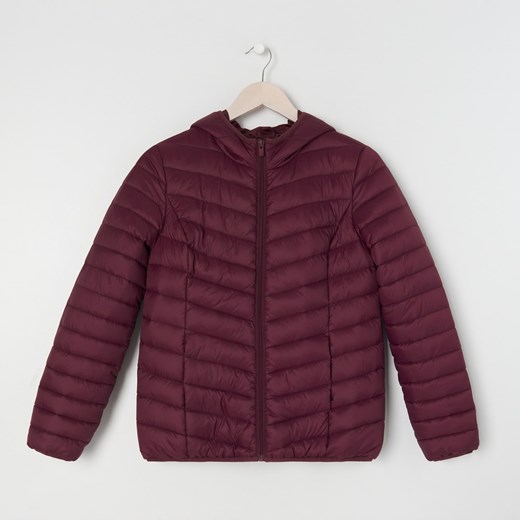 Sinsay - Kurtka pikowana z kapturem - Bordowy Sinsay S Sinsay