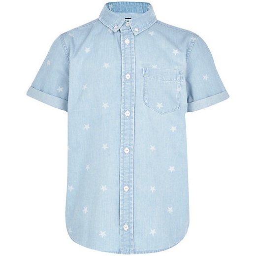 Boys light denim star print shirt river-island niebieski denim