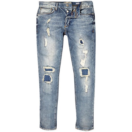 Light wash ripped Sid skinny stretch jeans river-island szary jeans