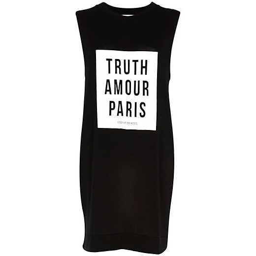 Black truth amour Paris print tank dress river-island czarny nadruki