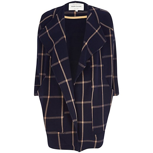 Navy check oversized waterfall coat river-island czarny oversize