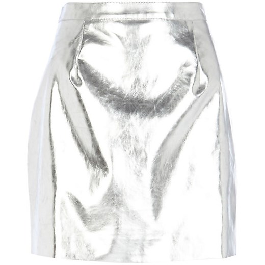 Silver metallic leather-look mini skirt river-island bialy mini