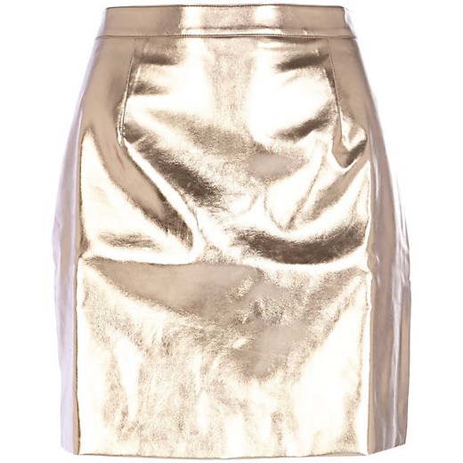 Rose gold metallic leather-look mini skirt river-island bezowy mini