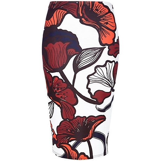 Cream floral print tube skirt river-island czerwony kwiatowy