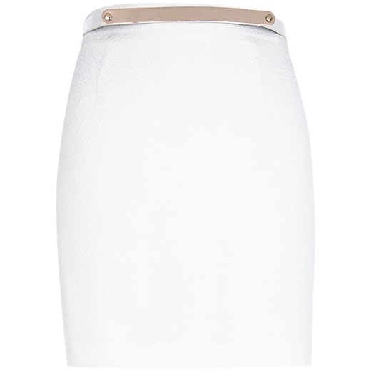 White metal plate belt mini skirt river-island bialy metalowe