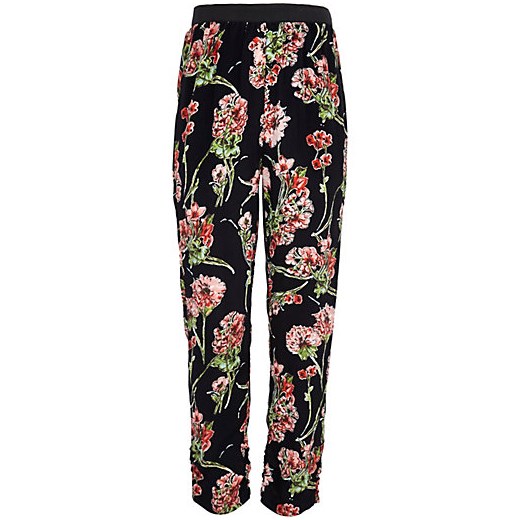Girls black floral trousers river-island brazowy kwiatowy