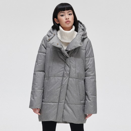 Cropp - Pikowana kurtka puffer z kapturem - Jasny szary Cropp XS Cropp