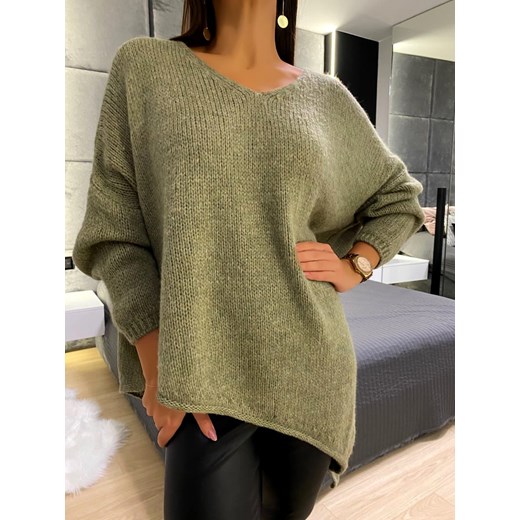 Khaki Asymetryczny Sweterek 6578-89-H Modnakiecka.pl Uniwersalny ModnaKiecka.pl