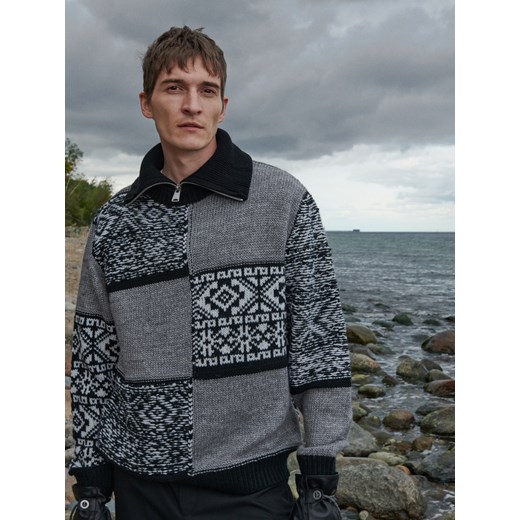 Reserved - Wełniany sweter z nieregularnym wzorem - Wielobarwny Reserved S Reserved