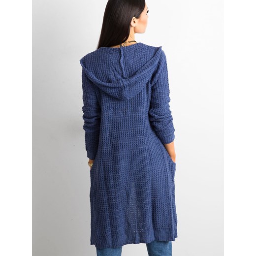 Długi damski sweter z dzianiny niebieski Sheandher.pl S Sheandher.pl