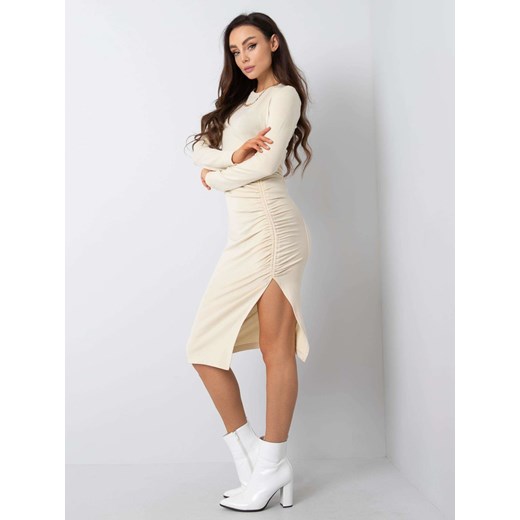RUE PARIS Ecru sukienka z rozcięciem Sheandher.pl S Sheandher.pl